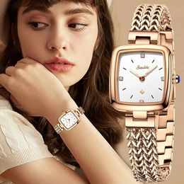 Sunkta Fashion Brand Watchs for Women Simple Casual Inoxyd en acier inoxydable Bracelet Quartz Squarewarchs Relogios Femininobox 240517
