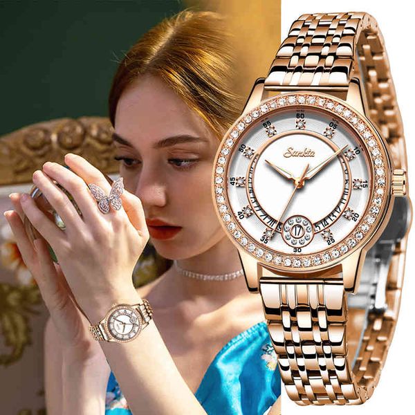 SUNKTA Mode Femme D'affaires Femmes Montres En Acier De Luxe Dames Montre-Bracelet TOP Marque Conception Étanche Montre + Boîte 210517