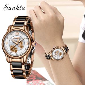 SunKta Listing Rose Gold Dames Horloges Quartz Horloge Dames Topmerk Luxe Vrouw Horloge Meisje Klok Relogio Feminino + Box 210527