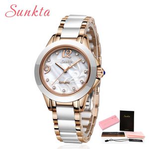 Sunkta luxe vrouwen jurk horloge dames creatieve vrouwen keramische armband horloges vrouwelijke klok Montre femme relogio feminino 210527