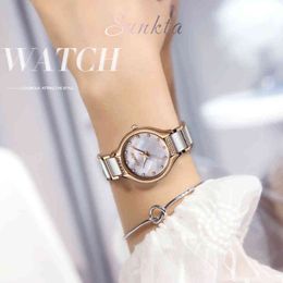 SunKta Quartz Dames Horloges Biamond Surface Ceramic Stainles Steel Strap Horloge Mode Eenvoudige Horloges Dames Waterdichte Klok 210517