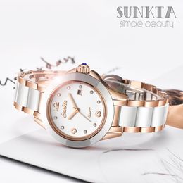 SUNKTA, relojes para mujer, marca de lujo, reloj de regalo para mujer, reloj de pulsera resistente al agua de cuarzo dorado rosa para mujer, relojes para mujer 210517