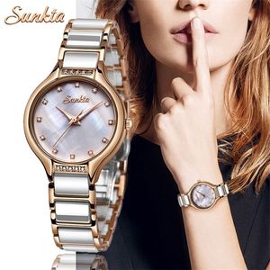 SunKta Women Horloges waterdichte simpele horloge vrouwelijke roestvrijstalen keramische armband horloges vrouwen kleden klokrelogio feminino t200420