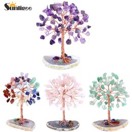 Sunligoo Super Mini Cristal Argent Arbre Fil De Cuivre Enveloppé W Agate Tranche Base Pierre Précieuse Reiki Chakra Feng Shui Arbres Décor À La Maison 220609