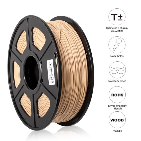 Sunlu Wood 1.75 mm 1 kg 3D Filamento Fibra de madera Fibra delicada Textura de madera real Efecto ecológico Sin burbuja baja contracción