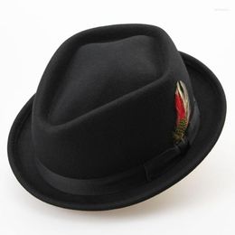 Sunlynn hiver mode laine chapeau plat pour hommes 100% plume feutre hommes melon large bord chapeaux Delm22