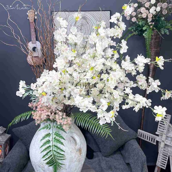 SunMade 4 fourchettes fleur de cerisier longue branche soie fleurs artificielles rose blanc fleur maison mariage jardin décor Flores Artificales HKD230825 HKD230825