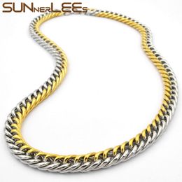 Sunnlelee Mode-sieraden roestvrijstalen ketting 11mm dubbele stoep Cubaanse link ketting zilver goud voor mannen vrouwen gift SC910 N