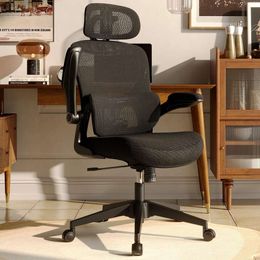 SUNNOW Silla de oficina ergonómica de malla, silla de escritorio con respaldo alto y soporte lumbar ajustable, brazo abatible, reposacabezas, rueda giratoria, cómoda grande y alta