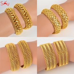 Zonnige sieraden 12 mm20 mm Big Wide For Women Men Bracelet 18K Gold vergulde dubbele weven Rolo Cable Curb unisex link ketting cadeau 240507