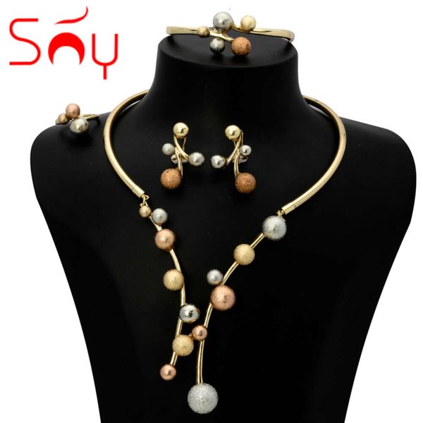 Ensemble de bijoux ensoleillés, boule porte-bonheur, boucles d'oreilles trois tons, collier, Bracelet, bague pour femmes, cadeau d'anniversaire de mariage, fête