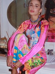 Patchwork multi-couleurs Sunny Imprimé à manches longues Loue debout Bodycon Robes Lady Luxury Elegant Carnival Party Club Sexy Robe 240417
