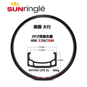 Sunringle Rhyno Lite XL 20inch 406 Bike Rim For Pliceding Bike Double couche en aluminium ALLIAGE RIM RIM 20/24/32 THE POUR A / V