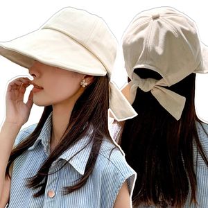 Crème solaire nœud papillon large avant-toit parasol canard langue chapeau coréen été queue de cheval visière casquette femme couverture réglable visage seau chapeaux