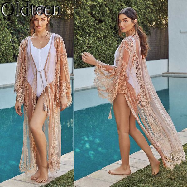 Vêtements de protection solaire Nouvelle mode Hot Selling Beach Cover-up en Europe et en Amérique Pink Lace Holiday Cardigan Sunscreen Bikini Coverup Maillots de bain Manteau P230418