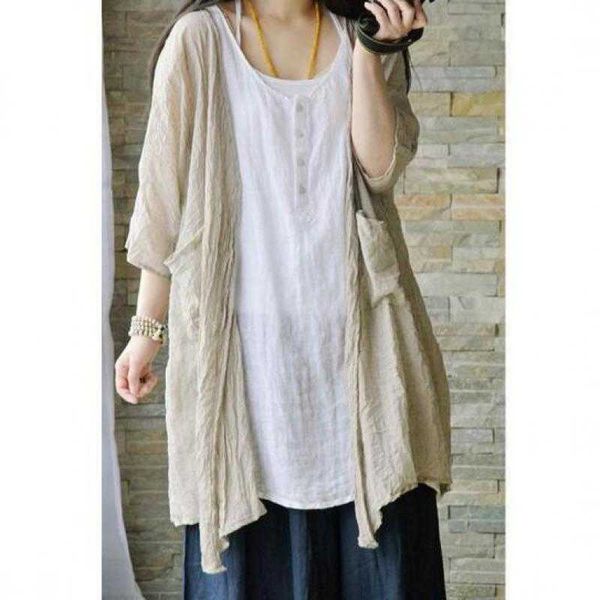 Vêtements de crème solaire Spring Summer Art Simple Loose Suncreen Shirt Cotton Linen Batwing Sleeve Mori Girl Femmes Tops Kimono Blouse Top P230418