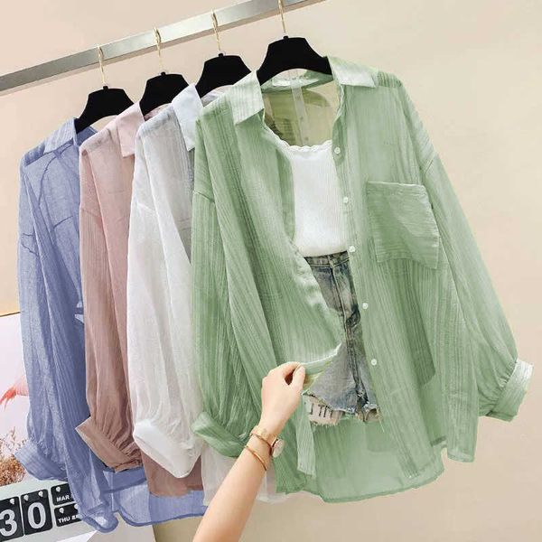 Ropa de protección solar cárdigan de mujer chaqueta fina 2023 nueva camisa grande de gasa versión coreana temperamento suelto