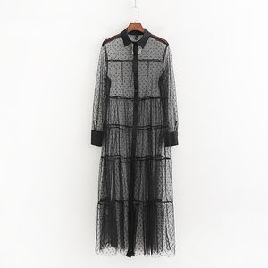 Zonnebrandcrème jurk vrouwen zomer mode zien door mesh materiaal zwart en wit mantel mantel Moderne dame strand jurken 210602