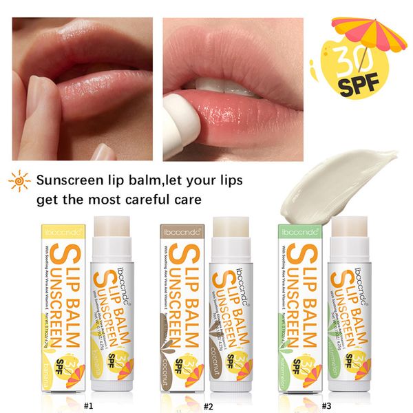 Baume à lèvres à écran solaire SPF 30 UVA Protection Lèvres hydratant pastèque Coconut Banane Flavour incolore