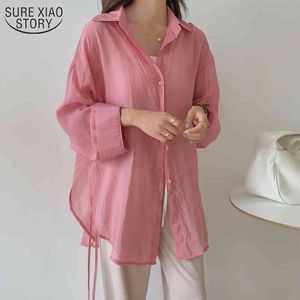 Blusas de mujer con protección solar, camisa de verano de Color sólido para mujer, abrigo Vintage coreano de manga larga con cuello de Polo salvaje 10003 210508