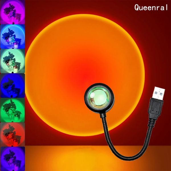 Sunset Lamp LED Lights Night Lights Usb Rainbow Neon Night Light Projecteur Photographie Mur A atmosphère Éclairage pour la chambre à coucher Cadeau de décoration de chambre à la maison