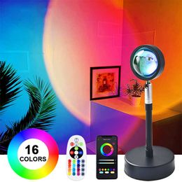 Binnenverlichting zonsondergang lamp RGB 16 kleuren app afstandsbediening atmosfeer projectie led nachtlampje voor thuis slaapkamer winkel achtergrond decoratie