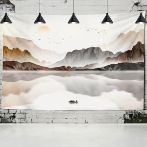 Sunset Mountain Series Tapestry Mur suspendu serviette de plage bohème chinois paysage peinture de dortoir décor