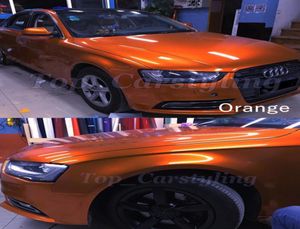 Film d'emballage de voiture en vinyle métallisé brillant Orange coucher de soleil avec dégagement d'air autocollant en aluminium brillant métallique TAILLE 15220MRoll9842423