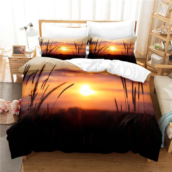 Sunset Scenery Coup de couette Set King / Queen Size Eiffel Tower Flower Landscape in Sunlight Polyester Quilt Cover pour les adultes adolescents