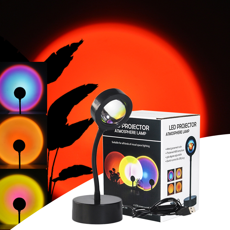 Solnedgång USB LED Night Light Rainbow Projektionslampa Atmosfär Solprojektion För Sovrum Bakgrund Vägg Tiktok Dekoration