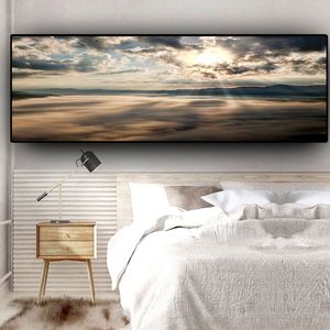 Toile de peinture panoramique avec coucher de soleil, côte naturelle, océan, mer, plage, paysage, affiches et imprimés, tableau d'art mural pour salon