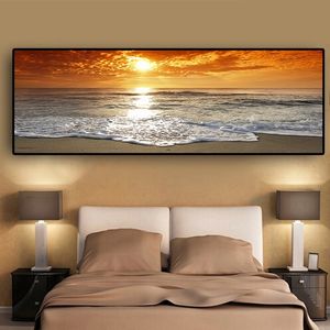 Couchers de soleil Naturel Mer Plage Paysage Affiches et Gravures Toile Peinture Panorama Scandinave Mur Art Photo pour Salon 210310