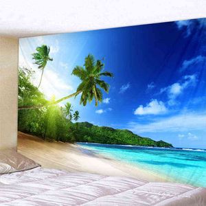 Sunshine Trees Beach Print Tapestry Boheemse woonkamer muur canvas tapijten decoratie foto hanger J220804