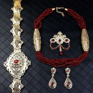 Sunspicems 2021 or couleur maroc mariée ensembles de Bijoux de mariage cristal Caftan ceinture perle collier broche goutte boucle d'oreille arabe Bijoux H1022