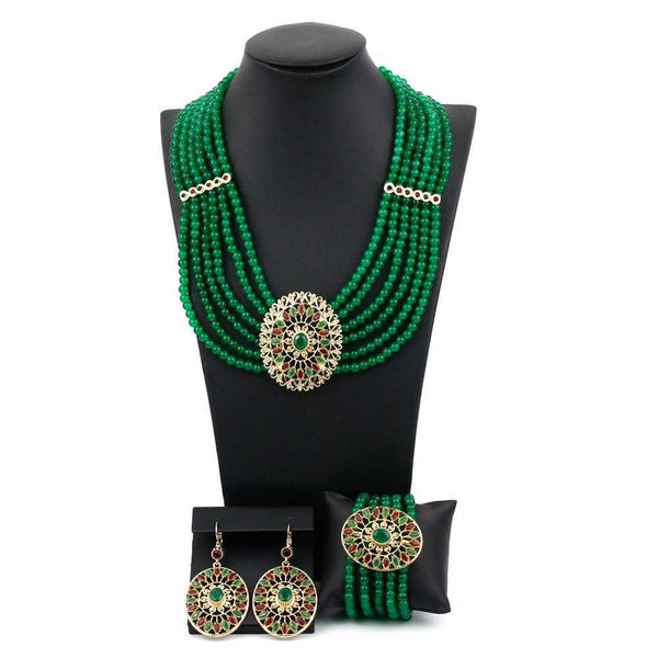 Sunspicems Algérie Maroc Or Couleur Perle Collier De Perles Avec Boucle D'oreille Bracelet Pour Les Femmes Indien De Mariée Bijoux De Mariage Ensembles H1022