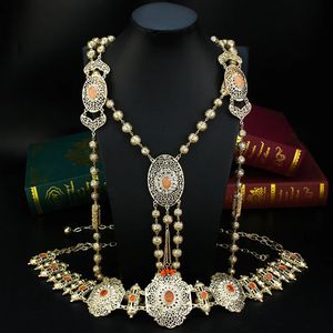 Sunspicems Chic Morocco Bride Wedding Bijoux Set Caftan Taist Chain Belt Long Brochs Collier Femmes Body 240401