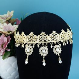 Sunspicems dieu plaqué arabe Bridal Hair Chain Brop Bands de chute de chute de la mariée algérienne ACCESSOIRES DE CHEAUX MUSLUME FLEINE FLORK CHEAUX 240410