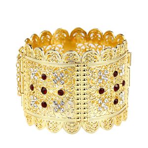 Sunspicems, Color dorado, Argelia, Marruecos, brazalete de gran tamaño para mujer, brazalete de flores de cristal, pulsera étnica india, joyería de boda, regalo Q0717