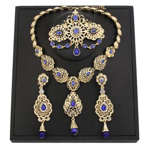 Sunspicems Color de oro Juegos de joyería de novia marroquí para mujeres Collar de arete del caftán collar de flores de argelia 240508