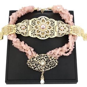 Sunspicems Cinturón de caftán marroquí Collar de piedra natural para mujeres Joyas de boda de la novia Arabia Cadena del cuerpo Color de oro 240401