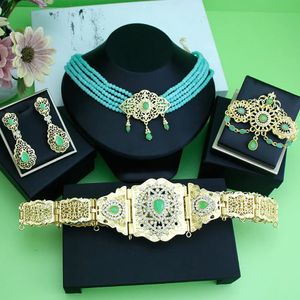 Sunspicems maroc mariée bijoux de mariage ensembles pour femmes couleur or arabe Caftan taille ceinture broche perle tour de cou collier boucles d'oreilles 240202