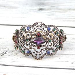 Sunspicems vintage Indian Bangle antique couleur or couleur turque bracelet arabe fleur arabesque mariée juiverie juiverie