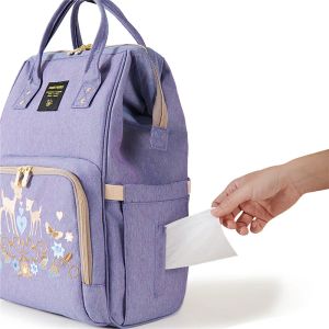 Sac à couches multifonctionnelles Sunveno Purple Broidy Mommy Sac large ouverture maman sac à dos pratique grande capacité