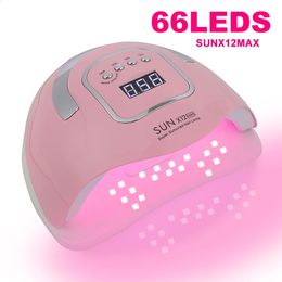 Sunx12 MAX 280W Lámpara de uñas Secador rosa para manicura 66 LED Luz UV Lámparas AutoSense de luz rápida con base 240415