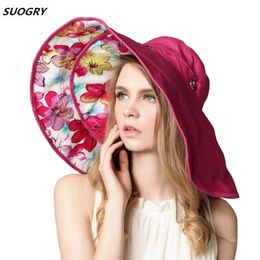 SUOGRY Top Qualité Dame Chapeau De Soleil D'été Chapeau De Soleil Femmes Plié Large Bord Dot Impression Cap Grand Bord Chapeau Y200602