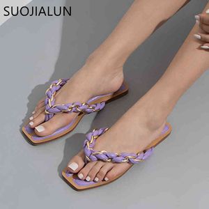 SUOJIALUN 2021 Fashion Brand Weave Women Flip Flop Pantofola casual Ladies Summer Outdoor Beach Slides Slip On Sandals Big Size 42 K78