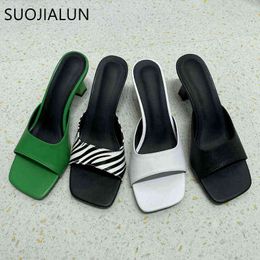 Suojialun 2022 Été Nouvelle marque High Heels Slippers Femmes Elegant Slip on Slide Ladies Peep Toe Mule Chaussures Sandale Big Taille 35-41 220627