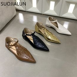 SUOJIALUN Autumn Brand Women Shoes Flat Fashion Weave Toe Weave Ladies Casual Styty Style Shoes Flat Heel Laofer Zapatos 240415