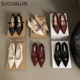 SUOJIALUN Autumn Women Shoes Flat Fashion Pointed Toe Slip On Demand Dames Ballerinas Zapatos Soft Mary Jane 240425