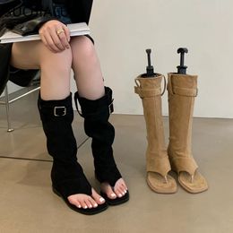 Suojialun Autumn Women Loog Boot Fashion Open Toe Toe Dames Elegant Sandal Brand coin talon Ladies Outdoor Gnee High Boots 240415
